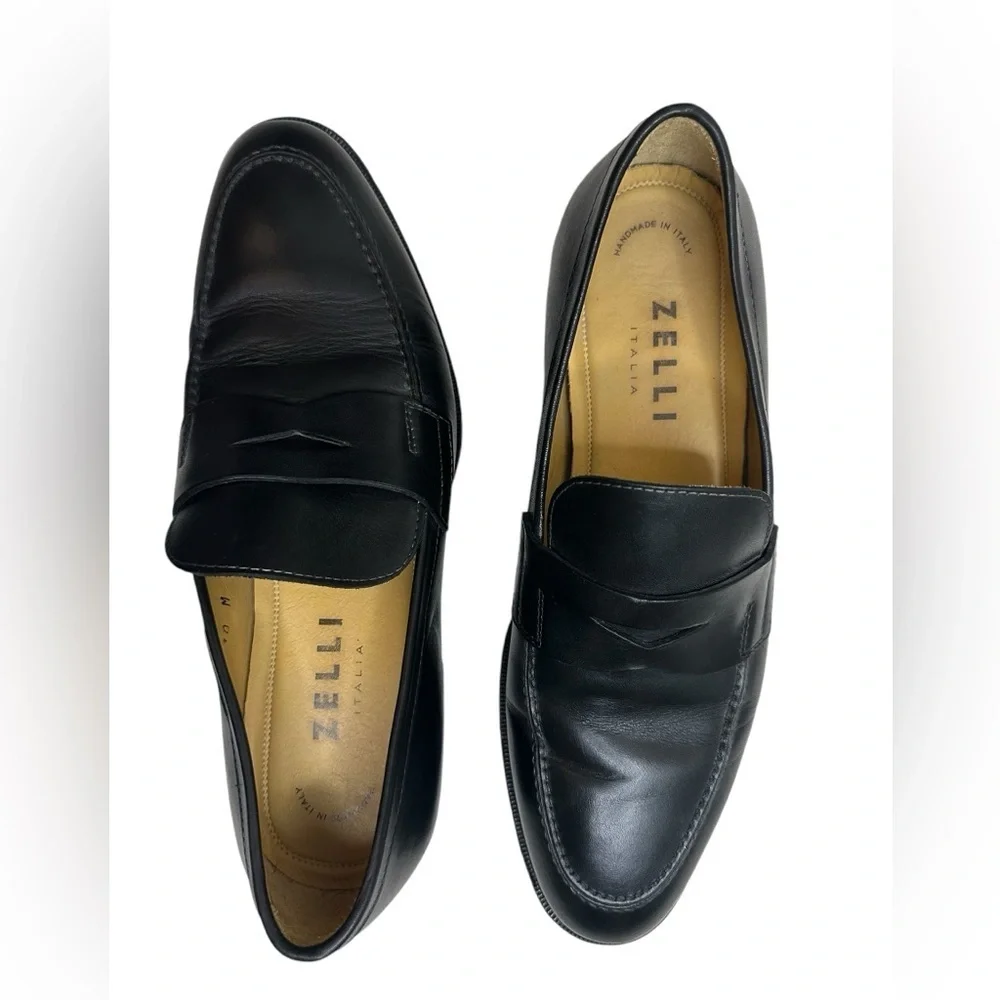 Zelli Savannah Italian calfskin penny loafer black men shoes, size 10, pre-owned